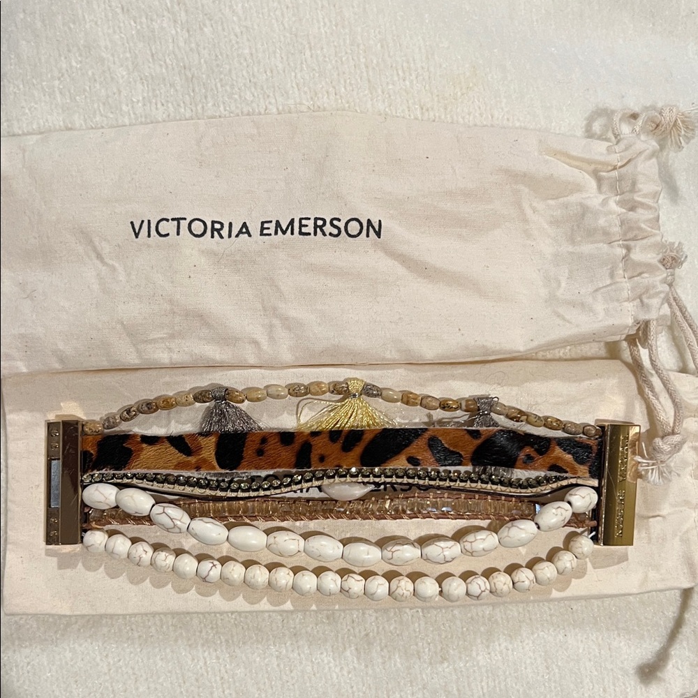 Victoria Emerson Animal Print and White Bead Bracelet